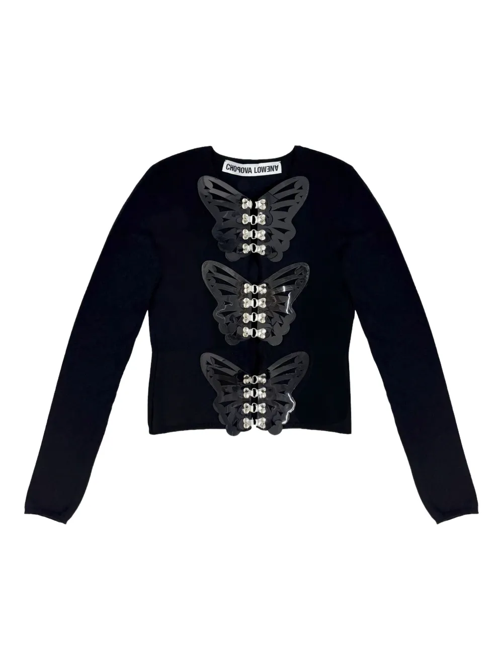 Chopova Lowena Butterfly Embellished Cardigan In Black