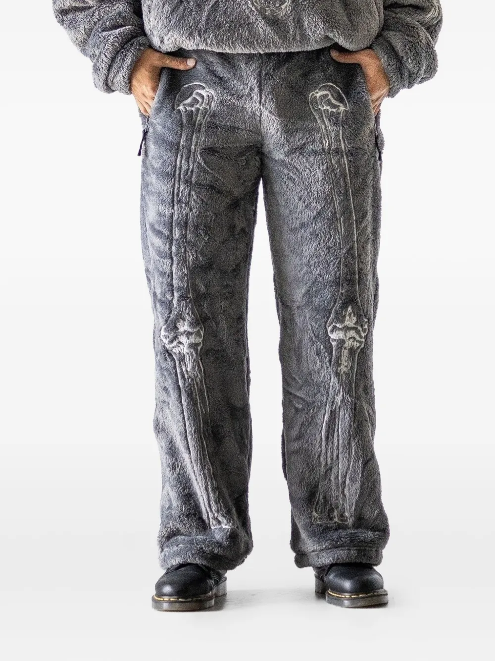 Doublet Zip Detail Graphic Trousers In Gray