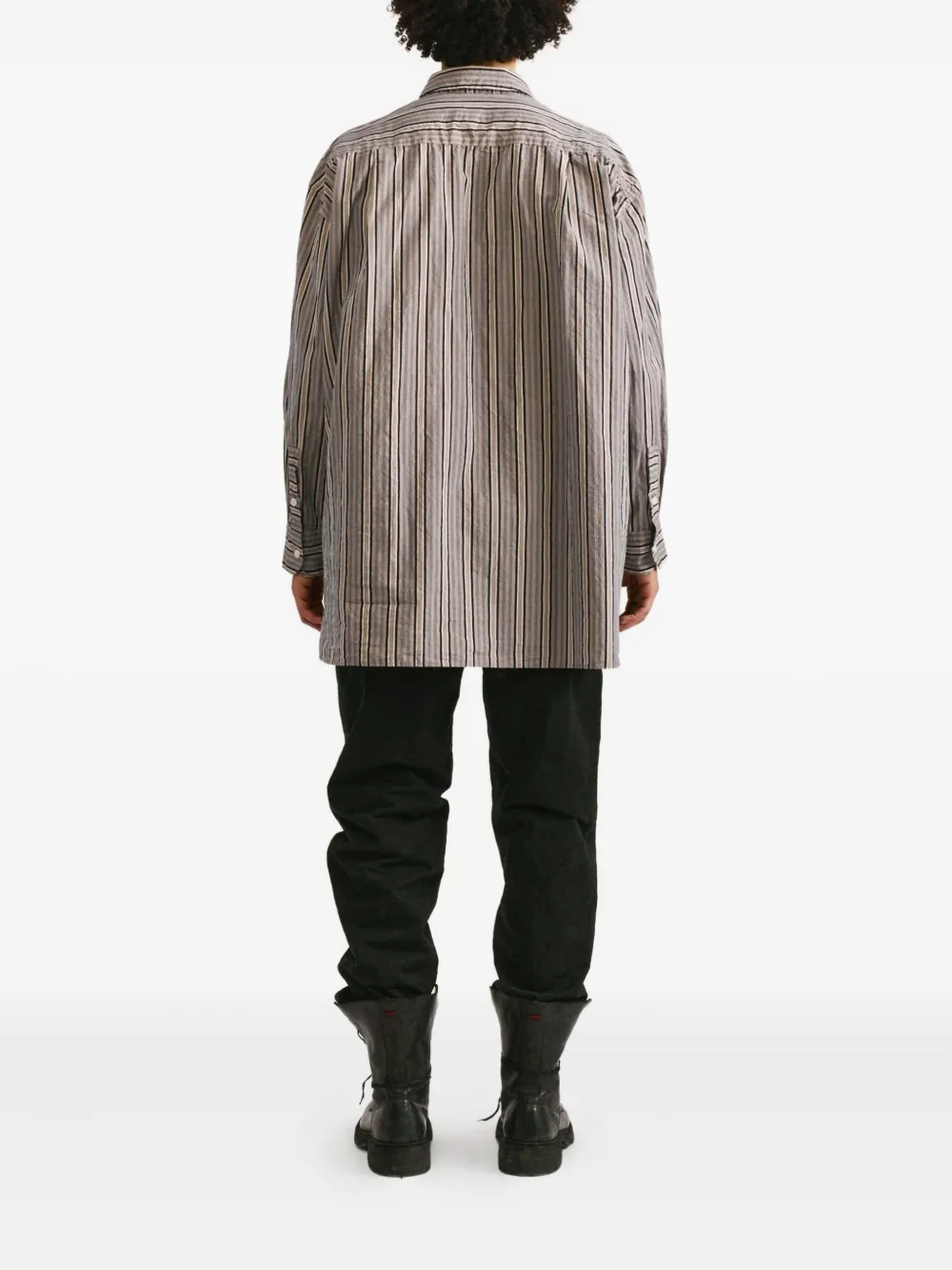 Casey Casey Hamnet Striped Buttoned Shirt In Gray