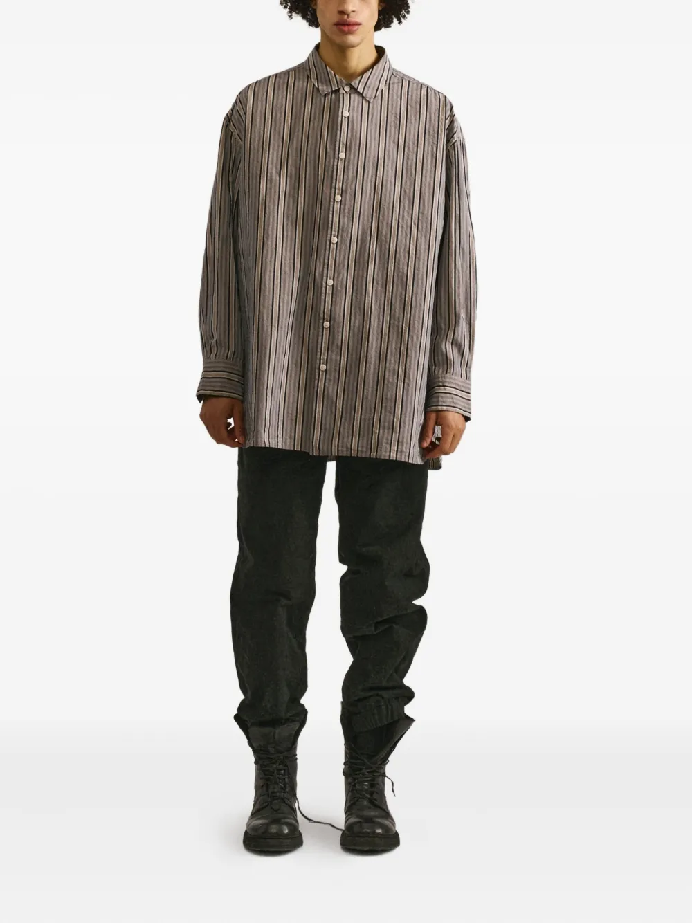Casey Casey Hamnet Striped Buttoned Shirt In Gray
