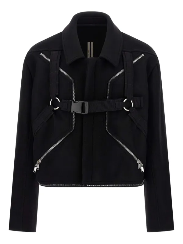 Rick Owens Blixa Jumbo Mac harness-detail Zipped Coat | Black