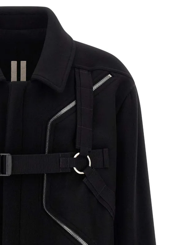 Rick Owens Blixa Jumbo Mac harness-detail Zipped Coat | Black