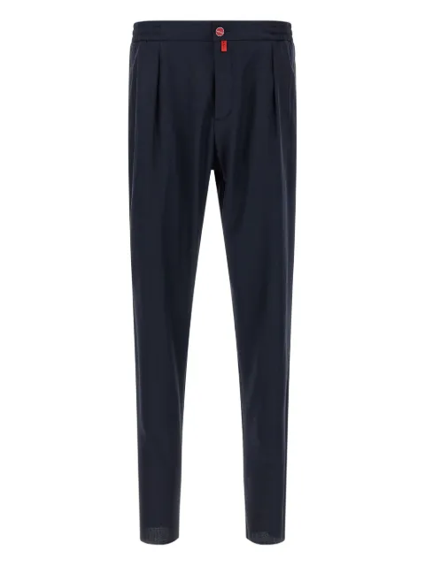 Kiton pleated logo-button trousers