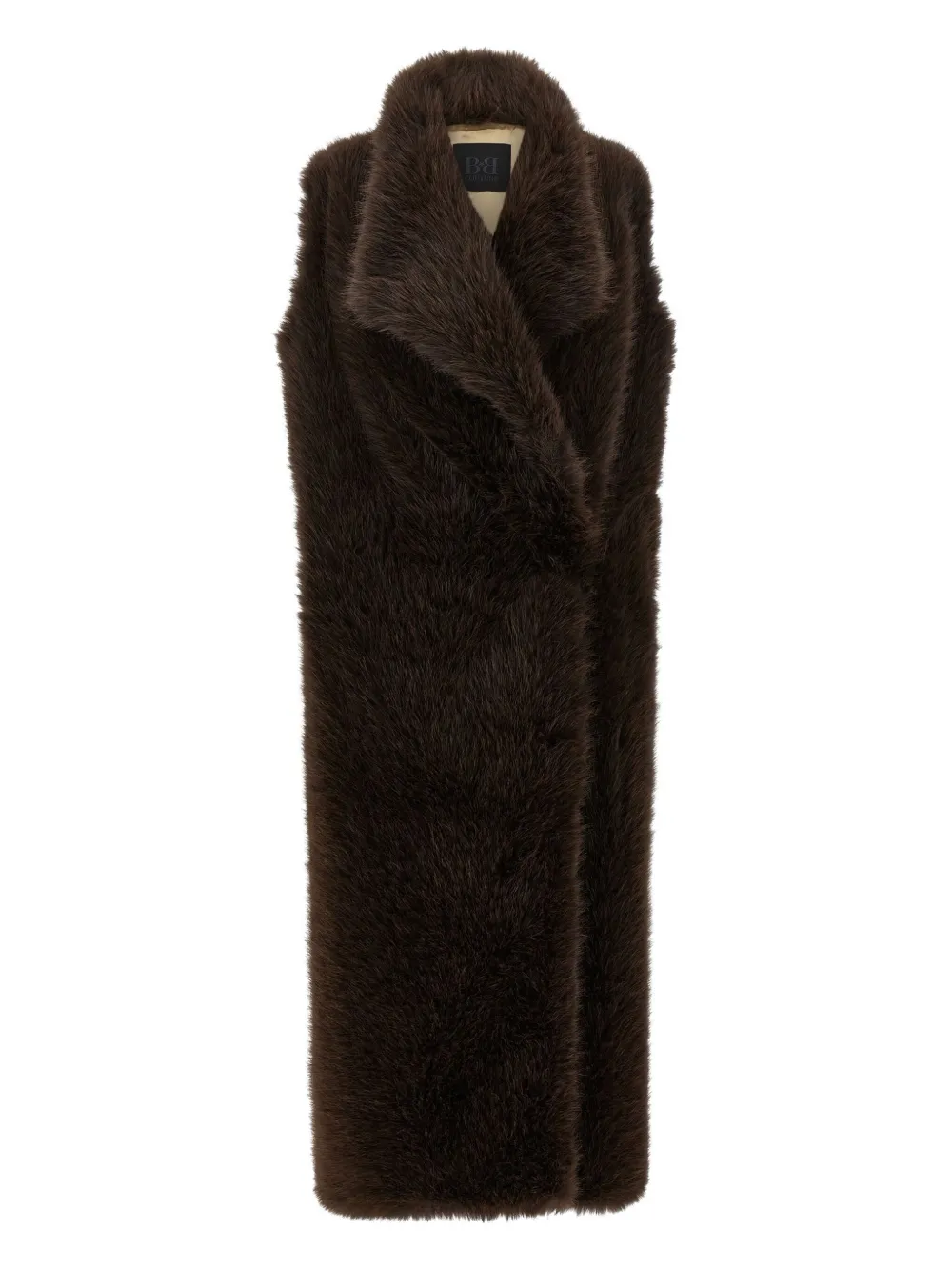 B&b Couture Collared Sleeveless Coat In Brown