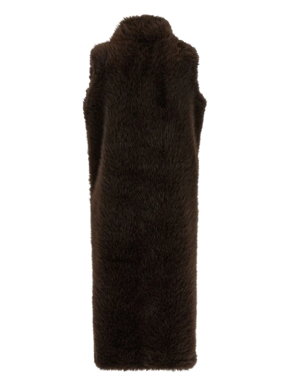 B&b Couture Collared Sleeveless Coat In Brown