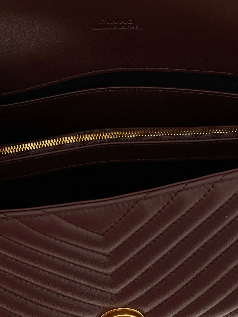 PINKO Love Lady Puff kleine leren shopper met chevron streep Bruin