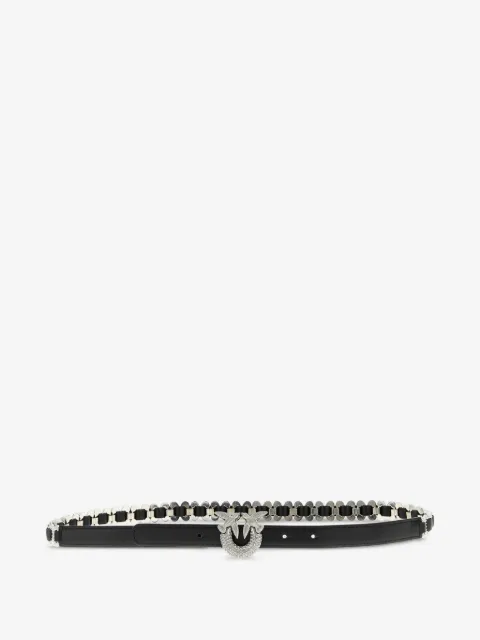 PINKO Cinto Love Birds de couro com strass