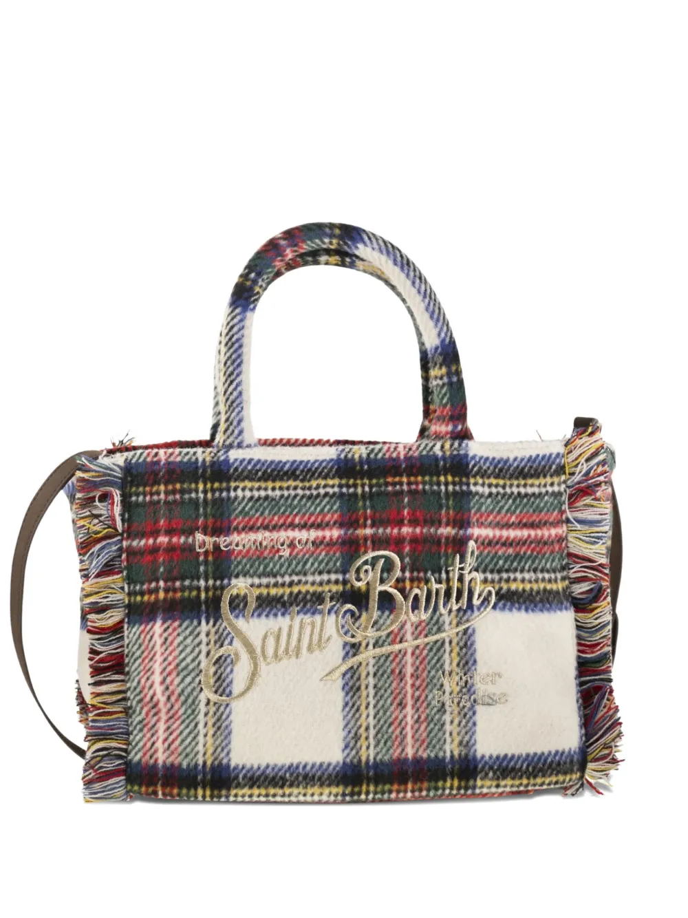 Mc2 Saint Barth Plaid Fringe Shoulder Bag With Dual Handles In Pattern