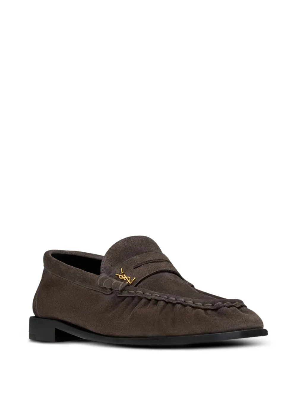 Saint Laurent Le Loafer Embellished Suede Loafers In Brown