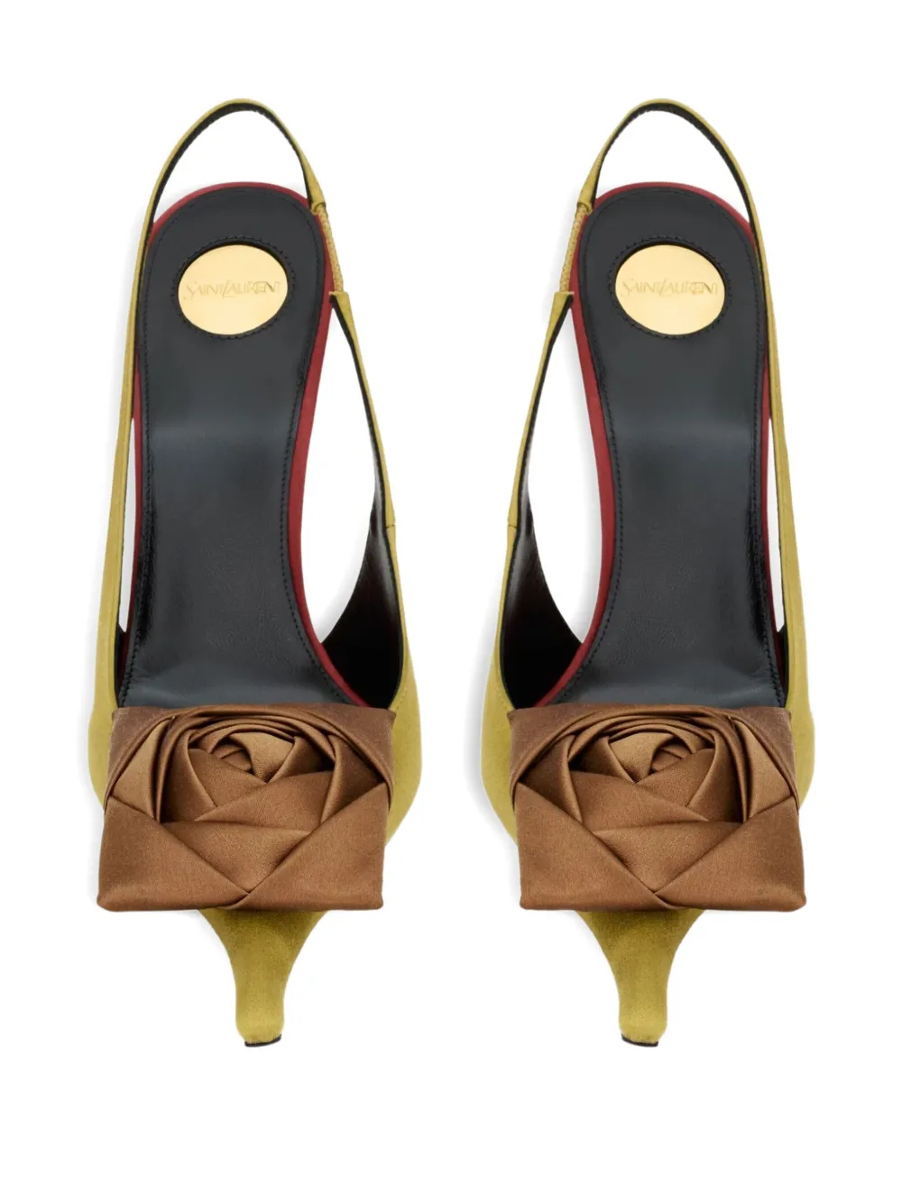 Saint Laurent Satin Embellished Amalia Slingback Pumps 110 In Green