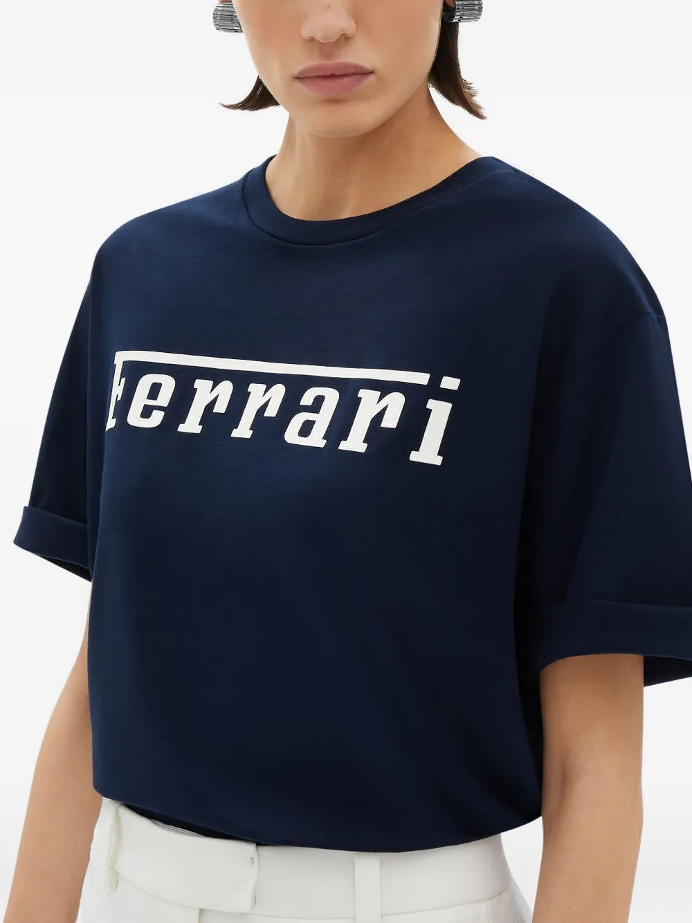 Ferrari Crew Neck Cotton T-shirt With Short Sleeves In Blue