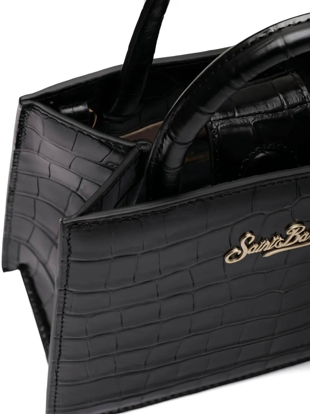 Mc2 Saint Barth Mini Shop Embossed Tote Bag In Black