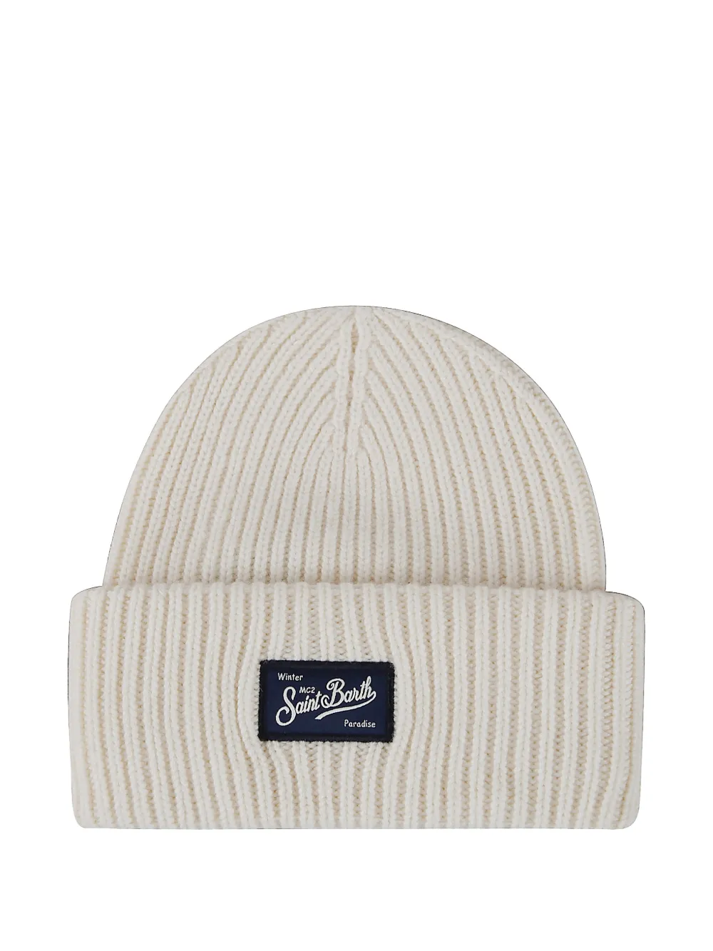 MC2 Saint Barth Kids ribbed logo-patch beanie hat - Toni neutri