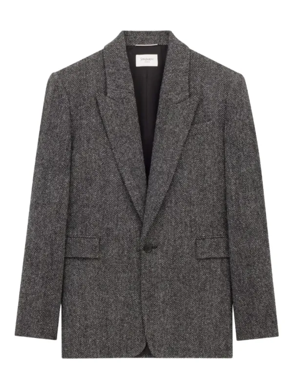 SAINT LAURENT ヘリンボーン テーラードジャケット Saint Laurent ヘリンボーン ジャケット | ブラック | FARFETCH JP