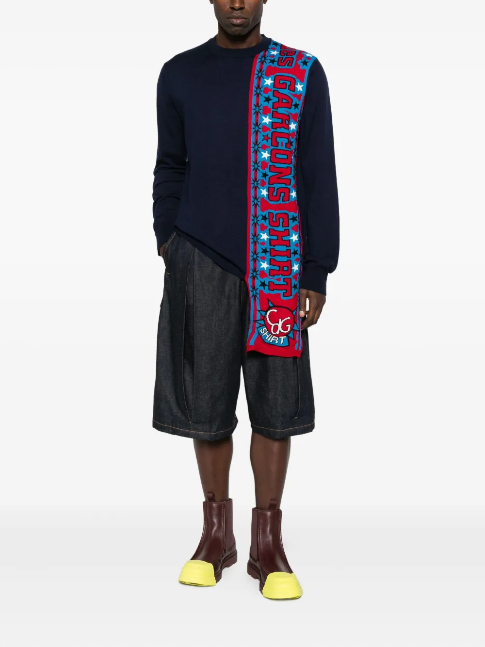 Comme Des Garçons Shirt attached-scarf sweater - Blauw