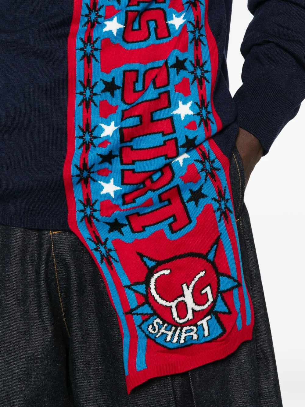 Comme Des Garçons Shirt Attached-scarf Sweater In Blue