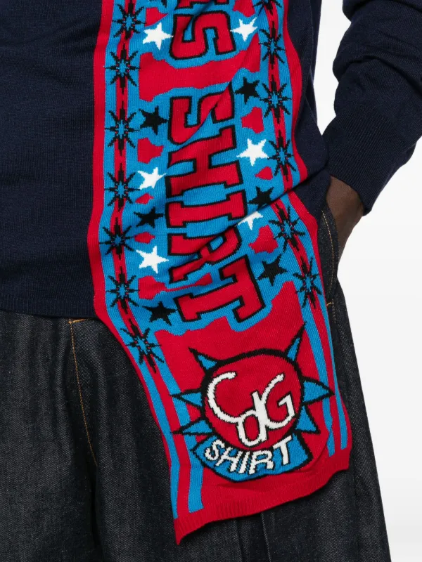 Comme Des Garçons Shirt attached-scarf Sweater | Blue | FARFETCH AO