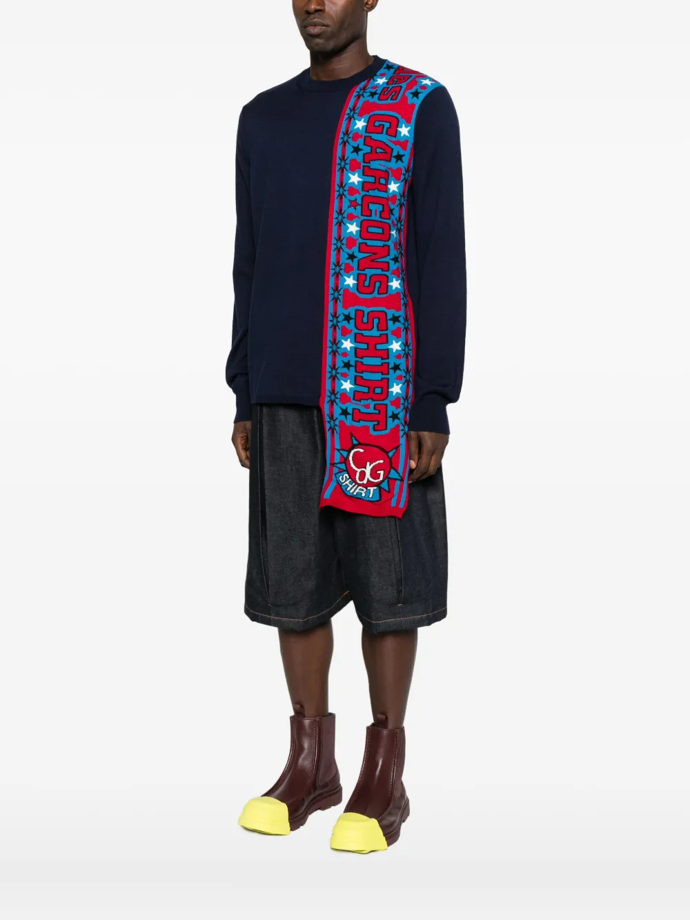 Comme Des Garçons Shirt Attached-scarf Sweater In Blue