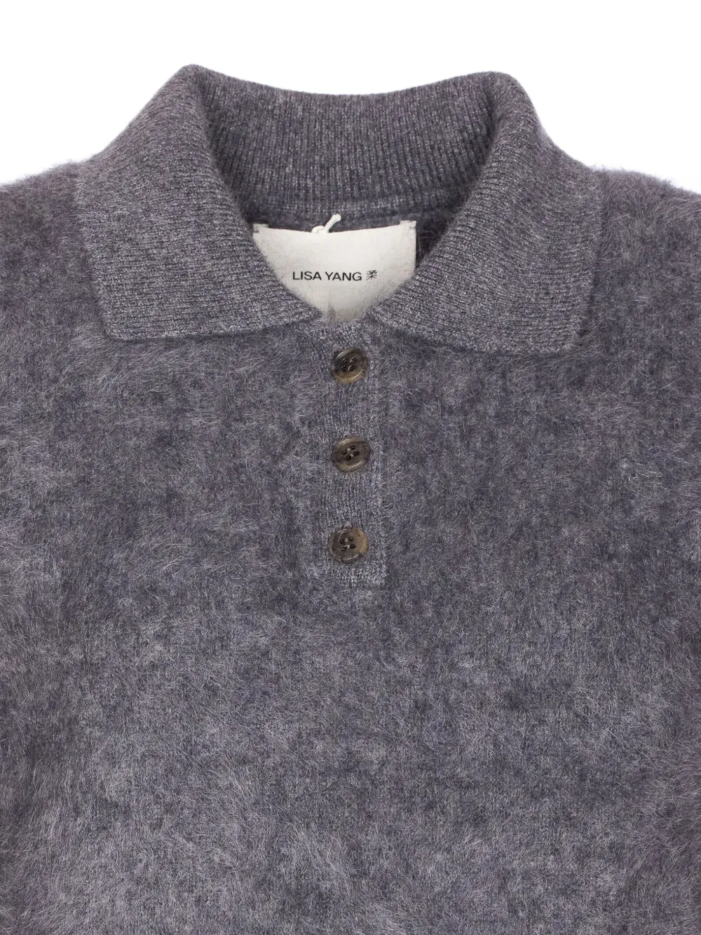 Lisa Yang Carolyn Grey Polo Shirt-style Sweater With Short Sleeves And Classic Collar In Cashmere Woman In Gray