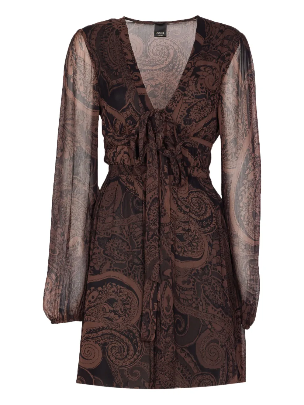 PINKO paisley-print tie-neck mini dress | Brown | Image 1