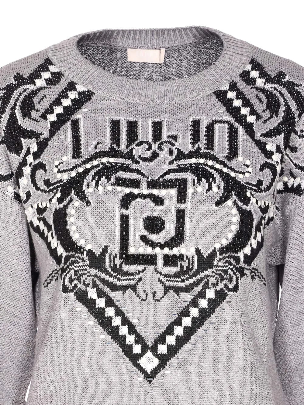 Liu •jo Jacquard-logo Crew-neck Sweater In Gray