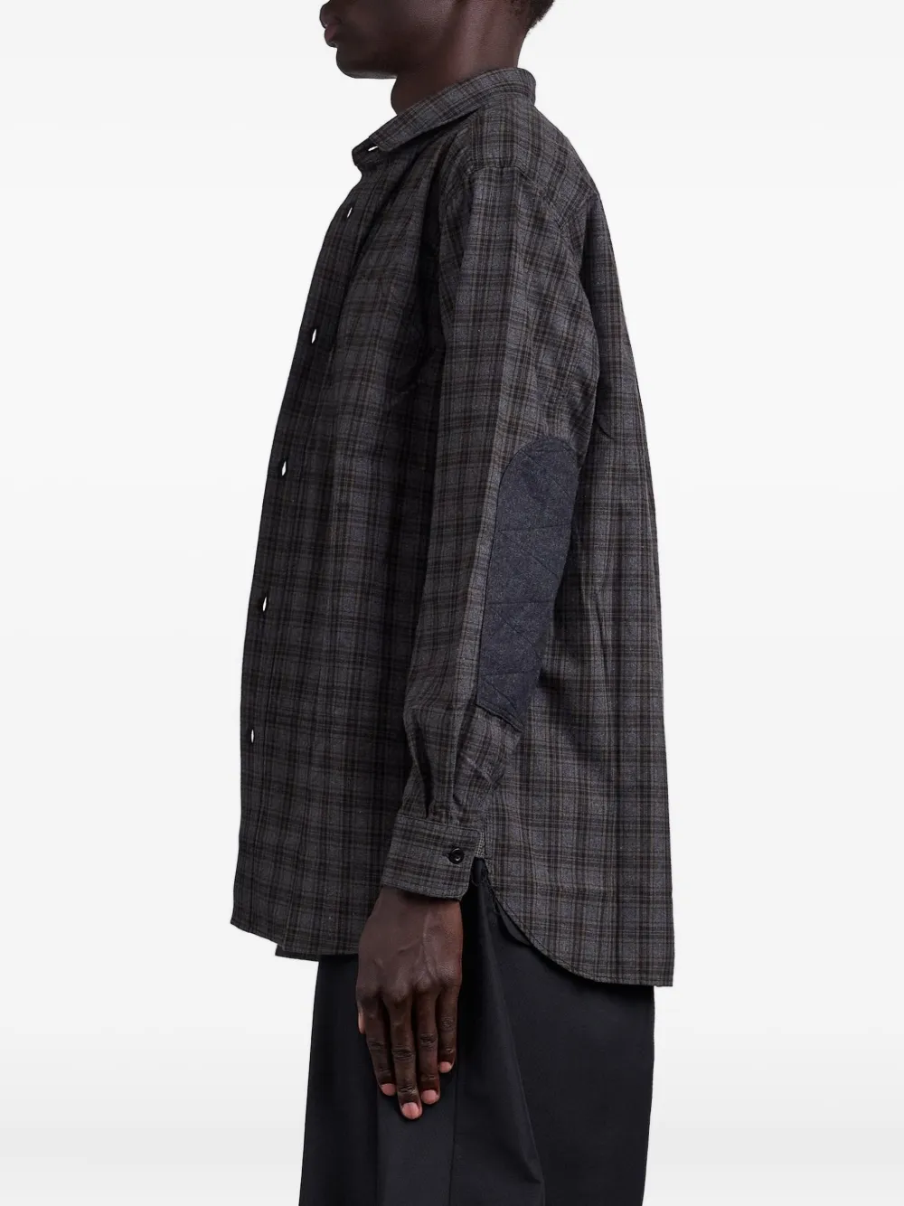 Junya Watanabe Checked Elbow-patch Shirt In Gray
