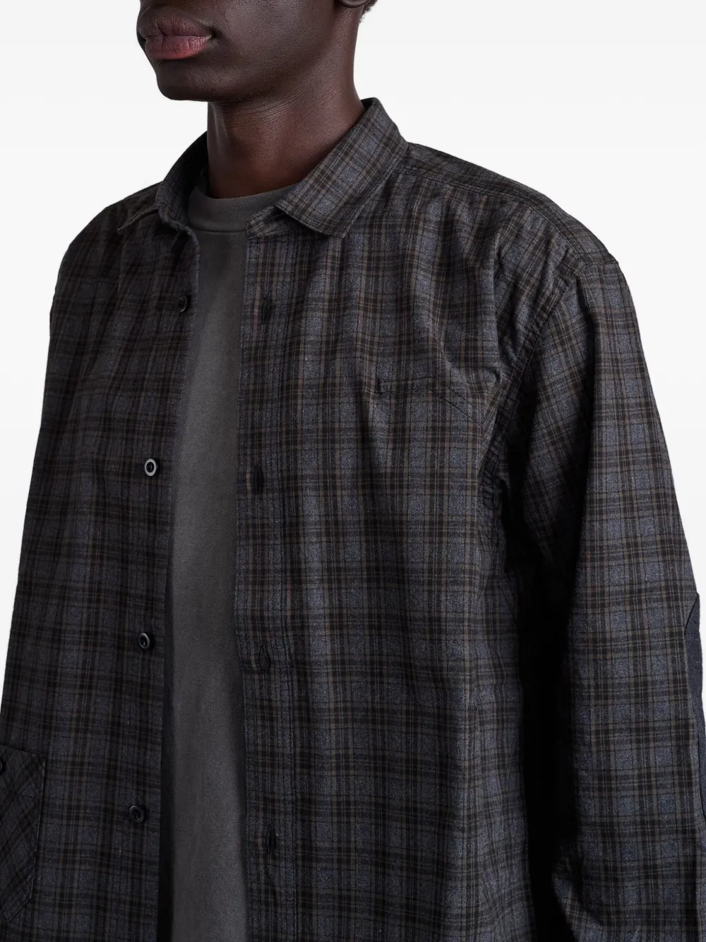 Junya Watanabe Checked Elbow-patch Shirt In Gray