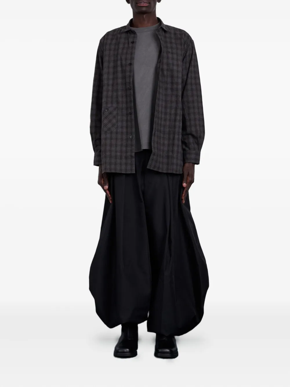 Junya Watanabe MAN Geruit overhemd met elleboogpatch - Grijs