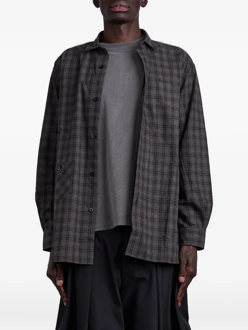 Junya Watanabe MAN camisa con motivo de cuadros y parche en los codos | gris | Image 1