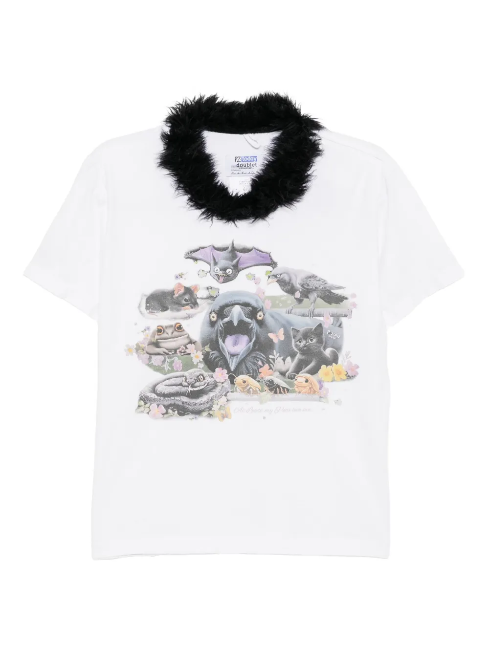 Doublet faux-fur collar zipped T-shirt | White | Image 1