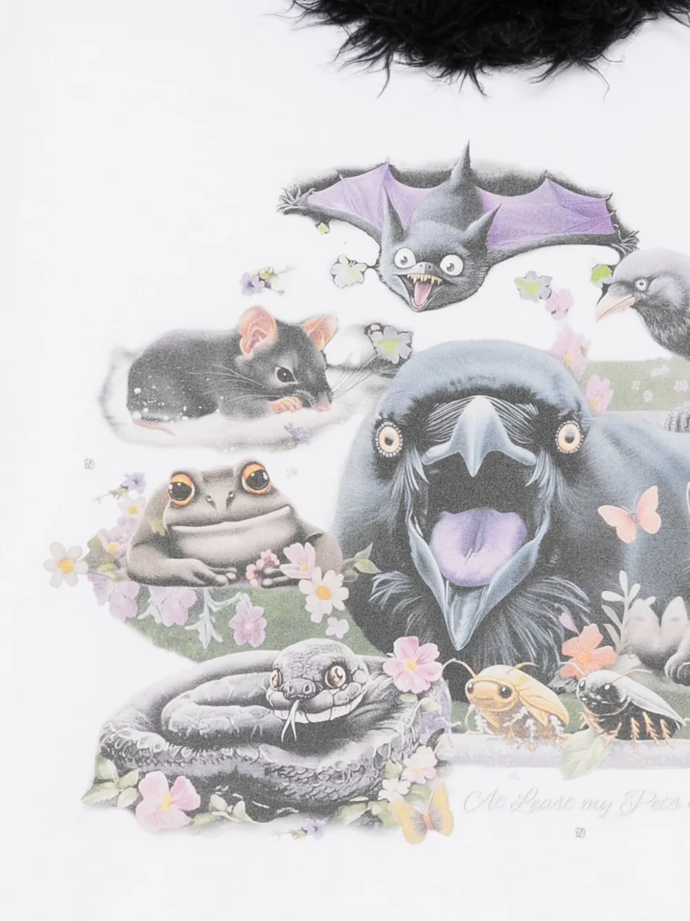 Doublet T-shirt met kraag van imitatiebont en rits Wit