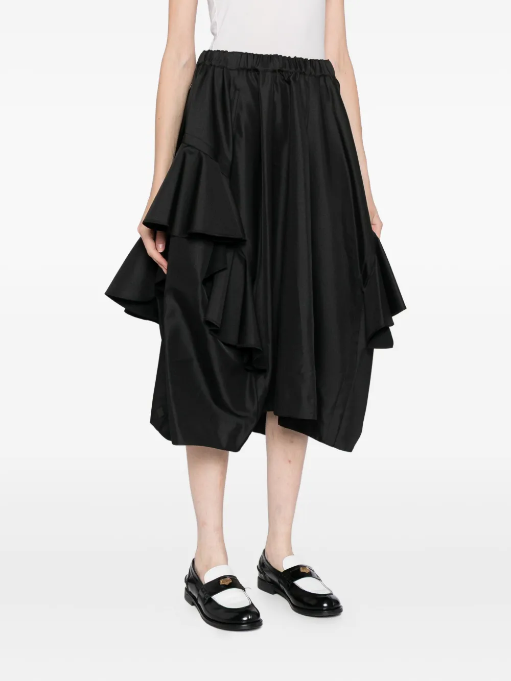 Comme Des Garçons Ruffled Midi Skirt In Black