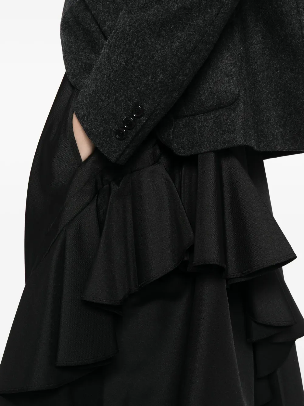 Comme Des Garçons Ruffled Midi Skirt In Black