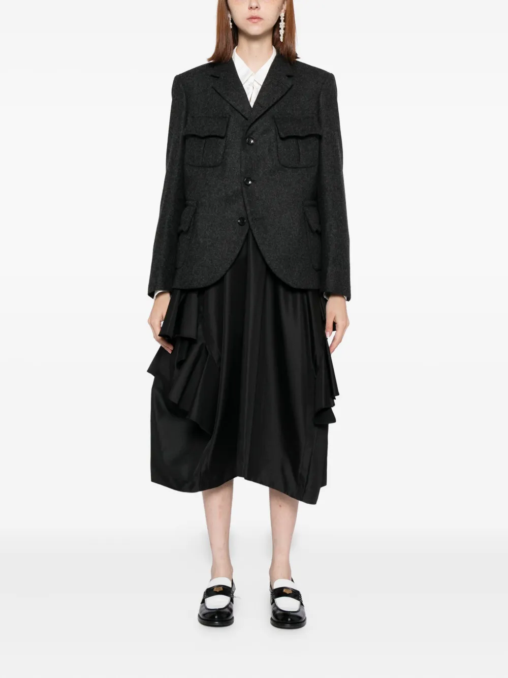 Comme Des Garçons Ruffled Midi Skirt In Black