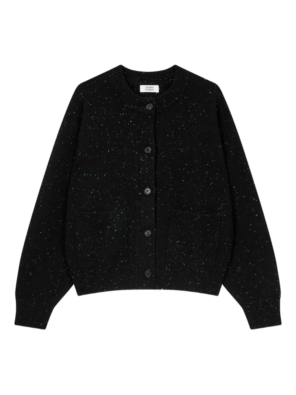 Studio Tomboy Speckled-effect Pocket Cardigan In Black