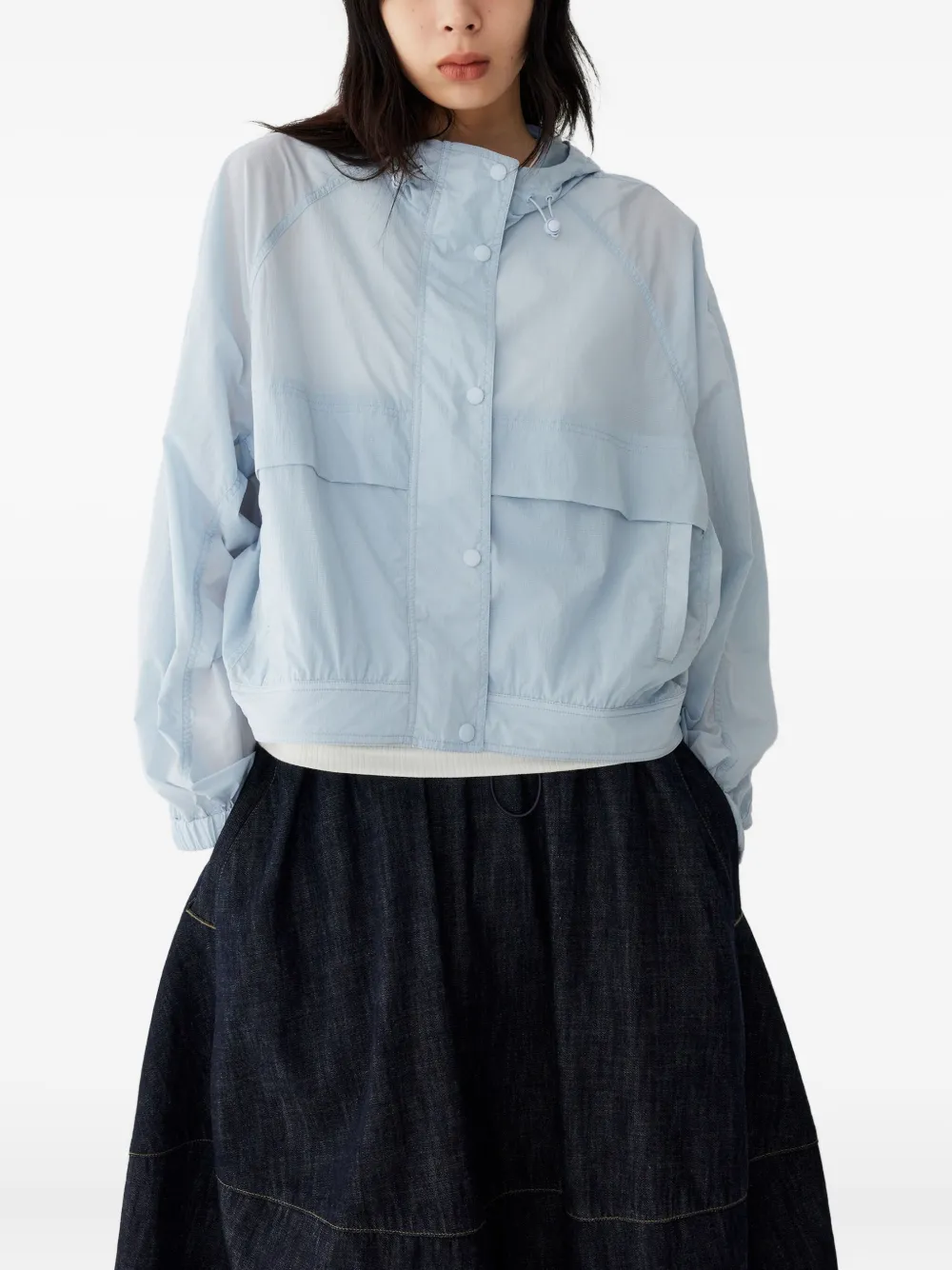 Studio Tomboy Hooded Pocket Cropped Jacket In Blue