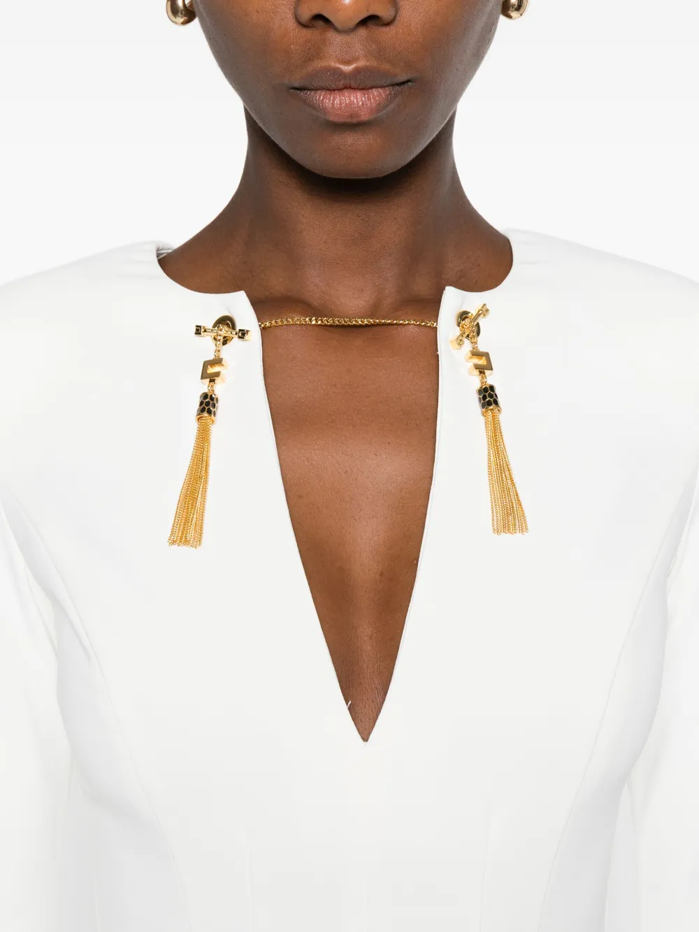 Elisabetta Franchi Fitted Mini Dress With Long Sleeves And Tassels In Multi