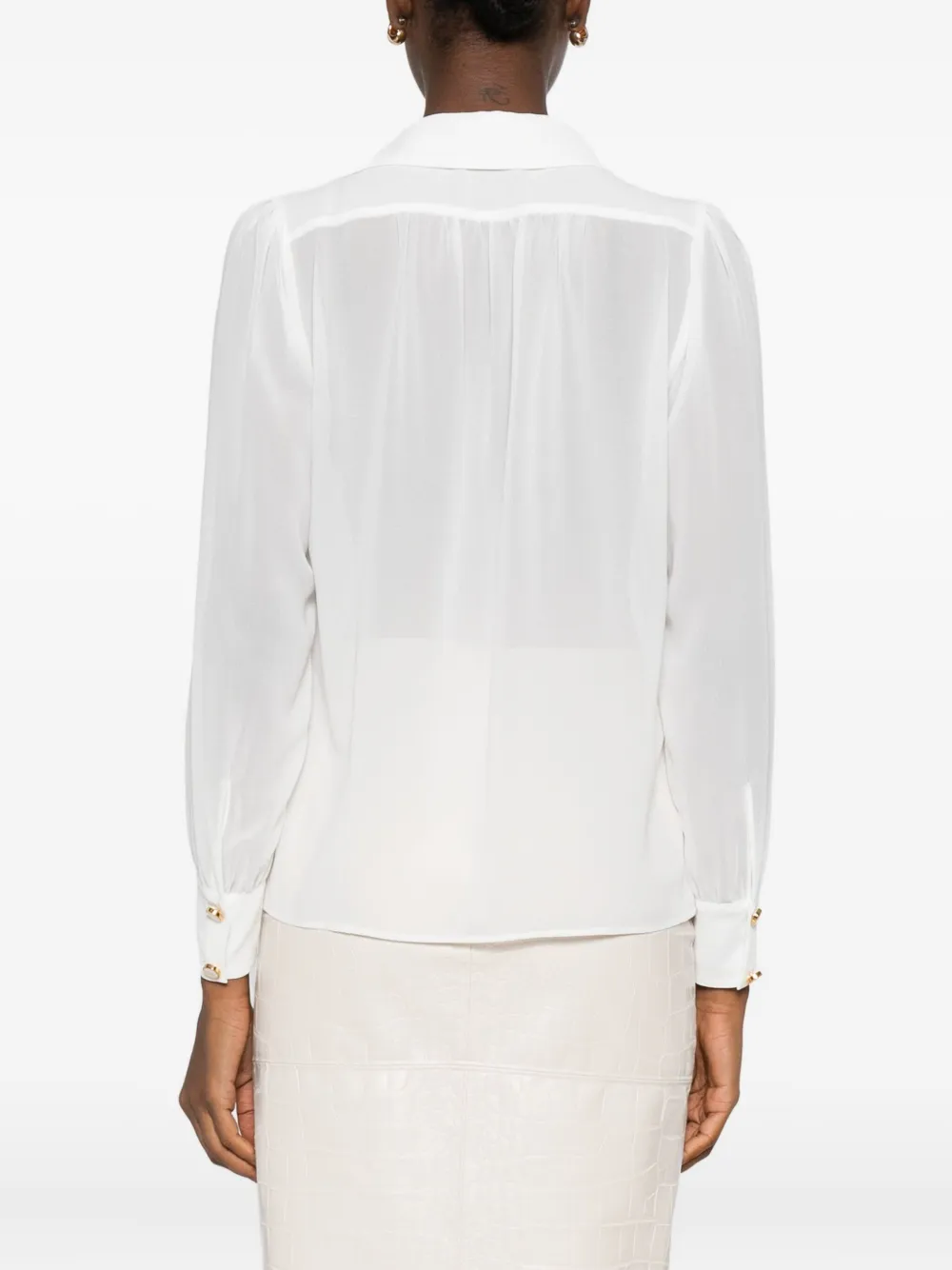 Elisabetta Franchi Chic Long Sleeve Sheer Top With Chain In Gray