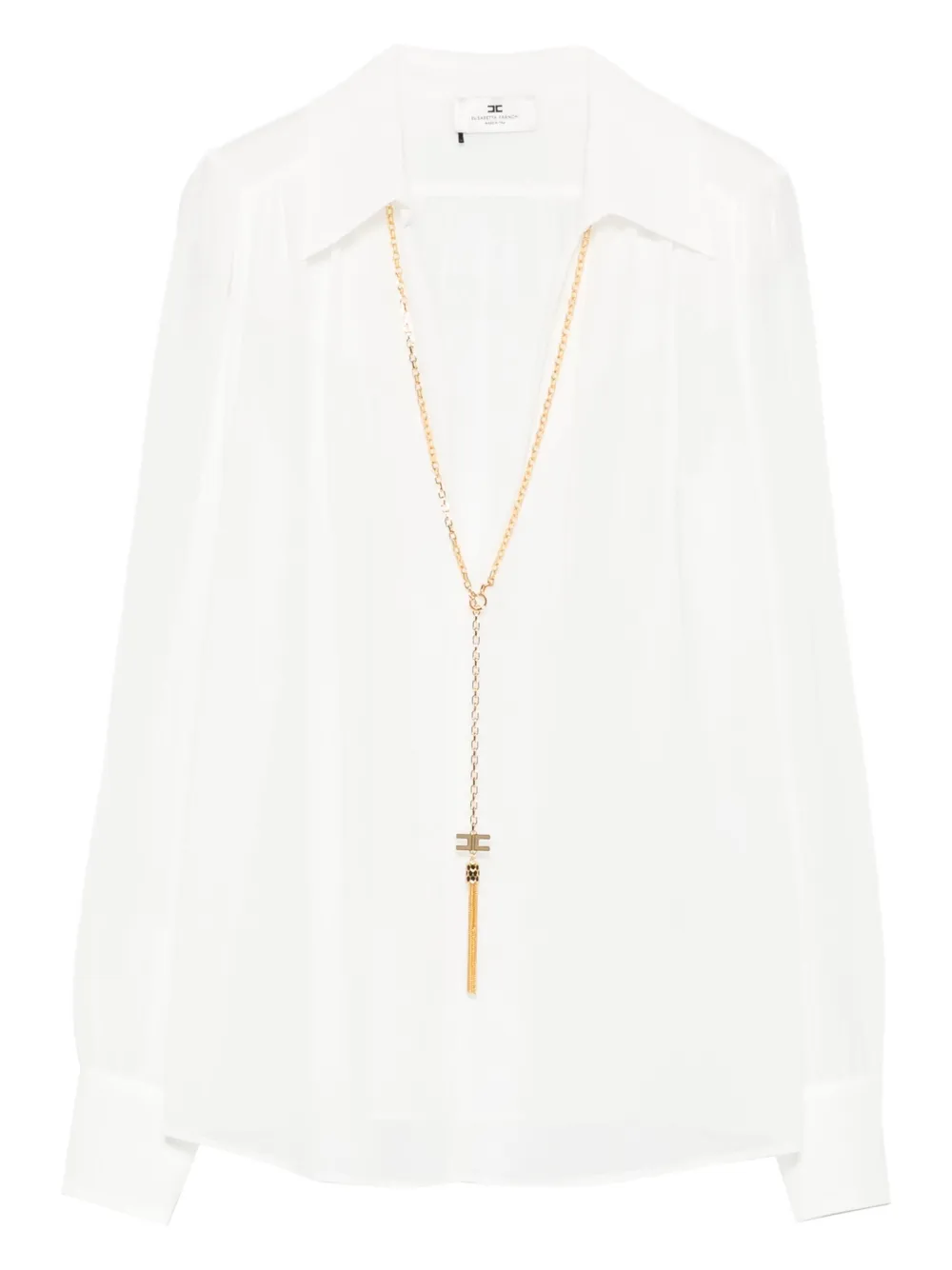 Elisabetta Franchi Chic Long Sleeve Sheer Top With Chain In Gray