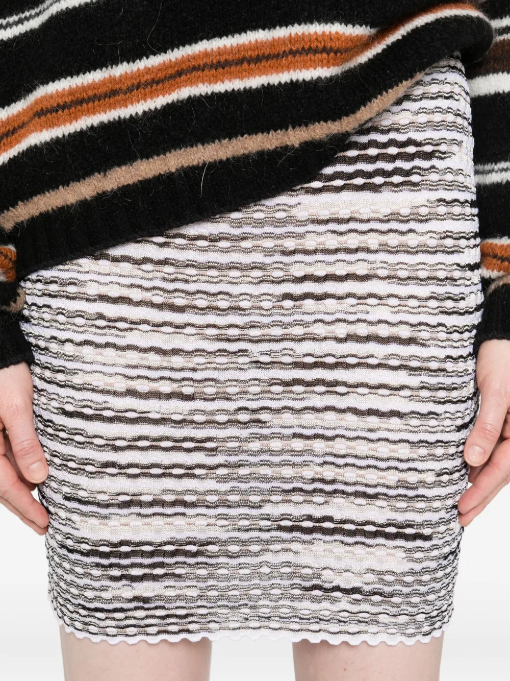 Missoni Striped Knit Skirt Elastic Waistband In White