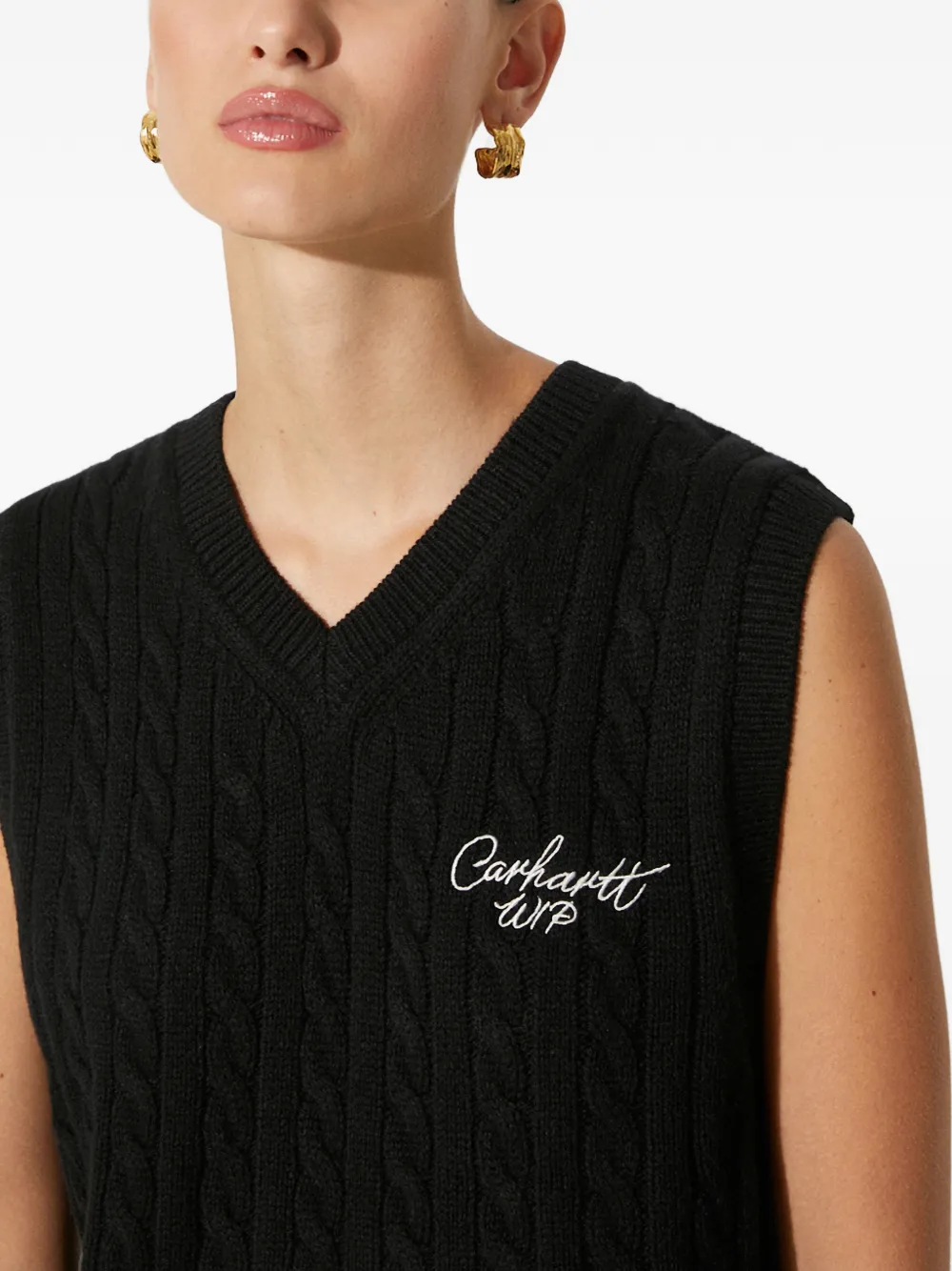Carhartt Cable-knit V-neck Vest In Black