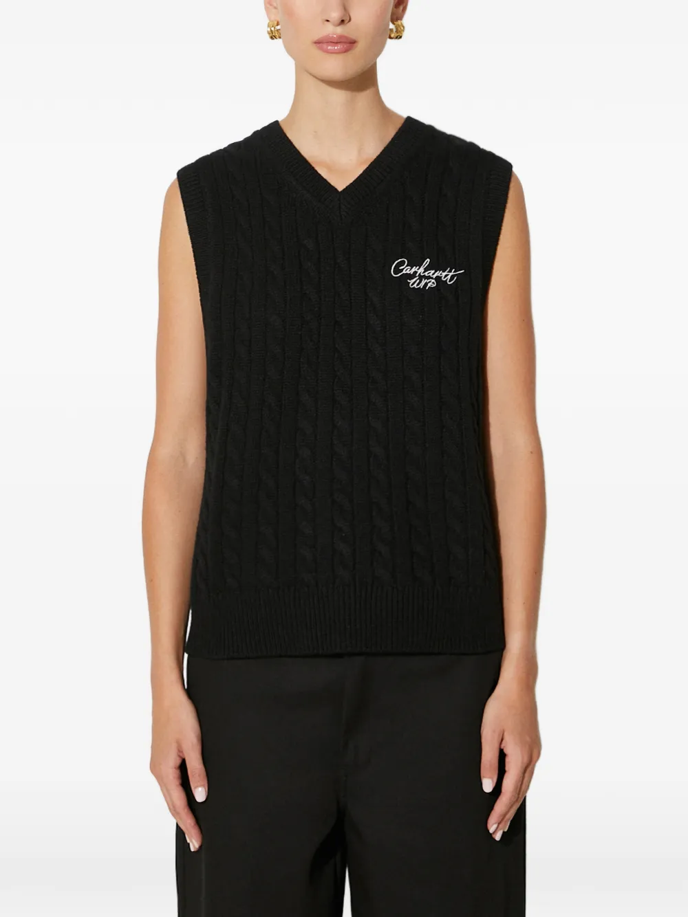 Carhartt Cable-knit V-neck Vest In Black