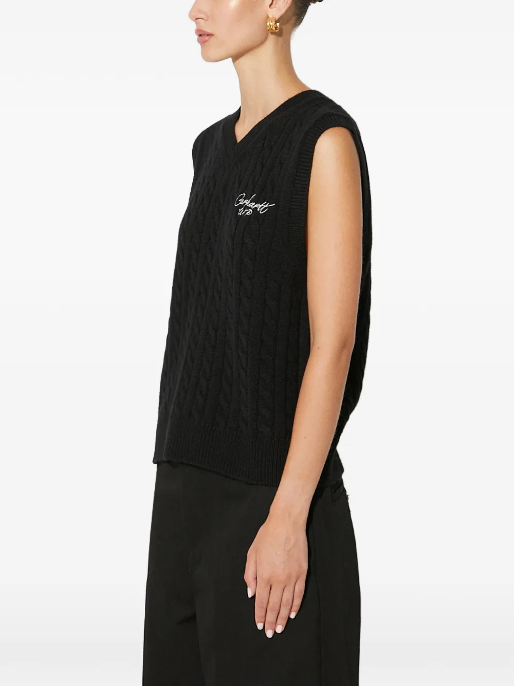 Carhartt Cable-knit V-neck Vest In Black