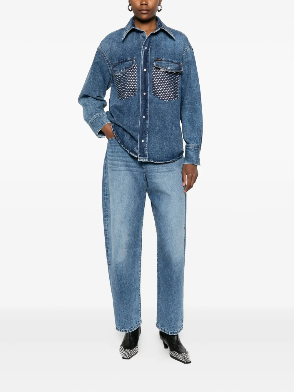 LOIS JEANS rhinestone-embellished denim shirt - Blauw