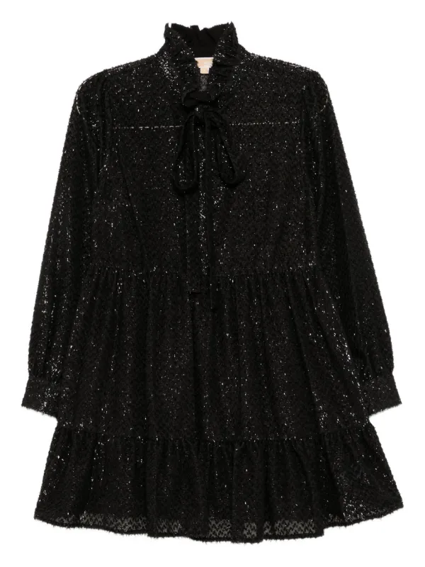 metallic jacquard dress michael kors Michael Kors Metallic Crinkled Jacquard Mini Dress In Black - 72% Off