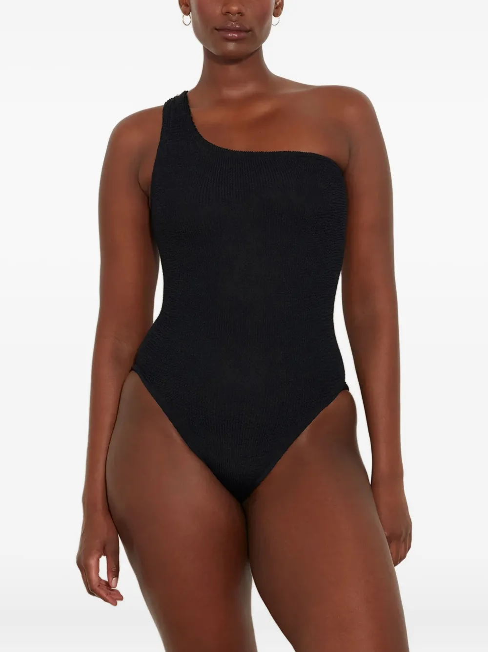 Hunza G Nancy Asymmetric Ribbed Swimsuit In Black