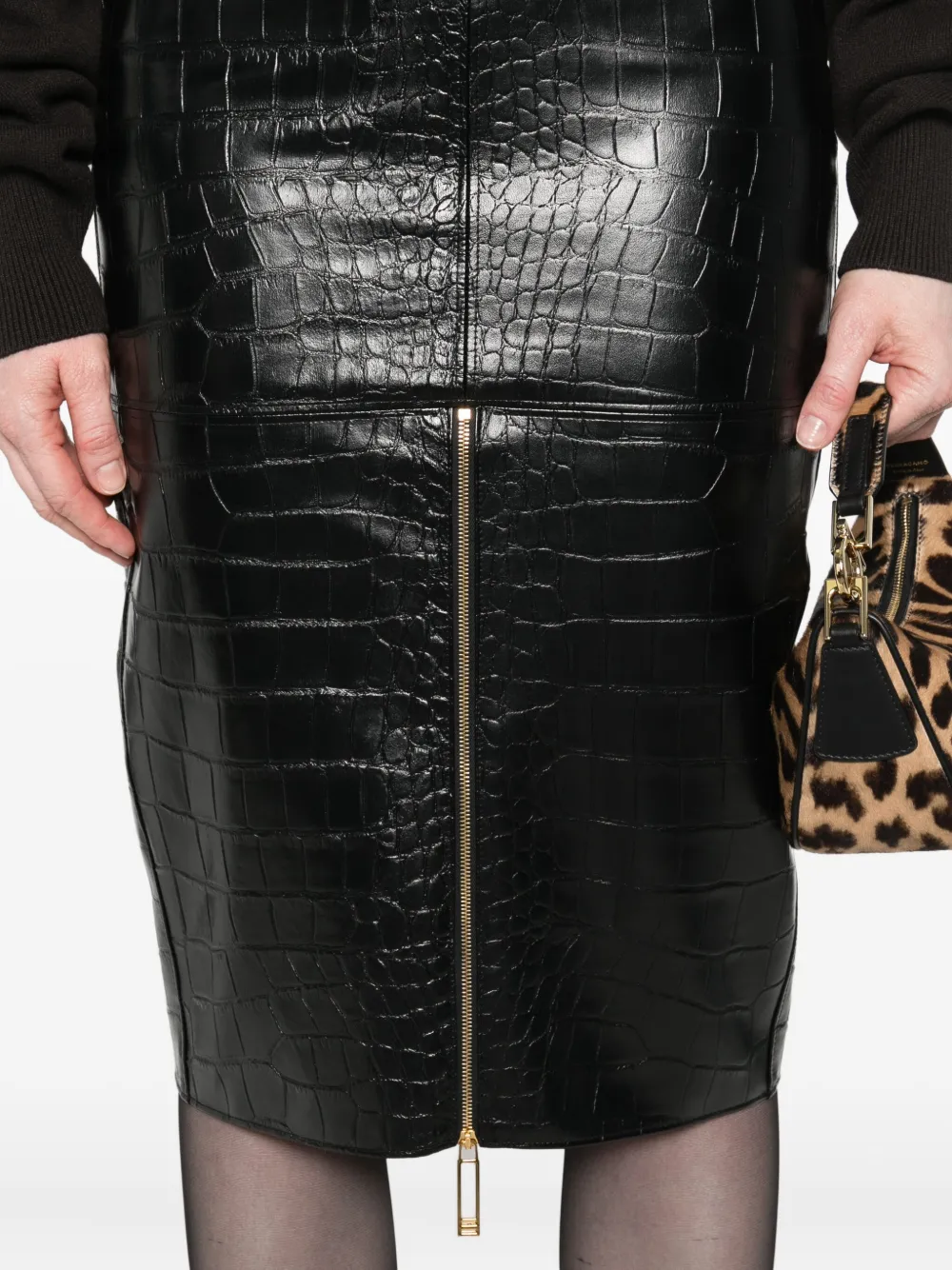 Elisabetta Franchi Crocodile-embossed Zip-detail Skirt In Black