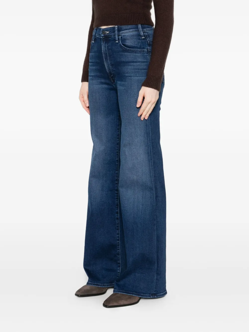 Mother The Hustler Roller Sneak Wash-effect Jeans In Blue