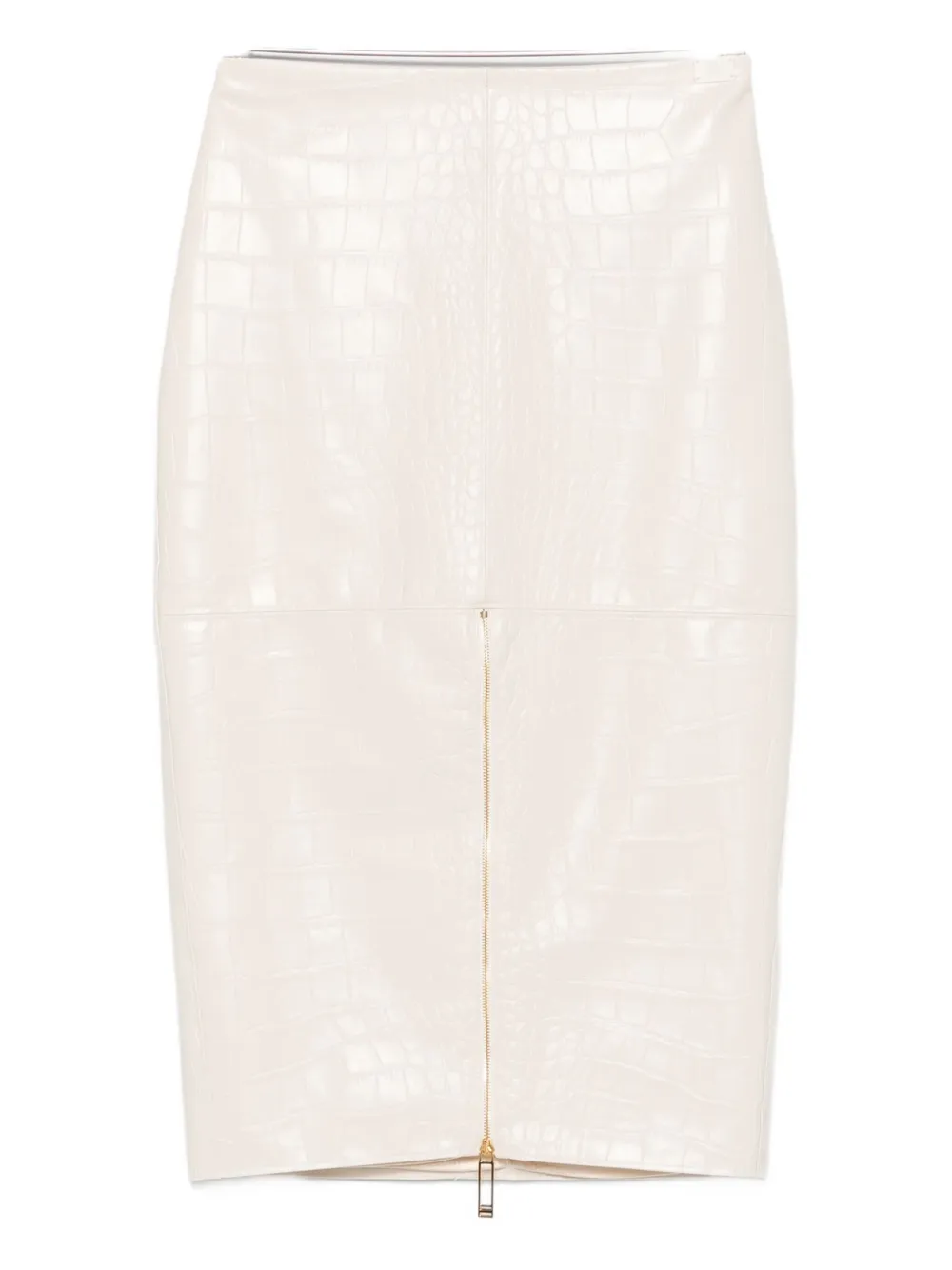 Elisabetta Franchi Crocodile-effect Zip-front Skirt In Neutral