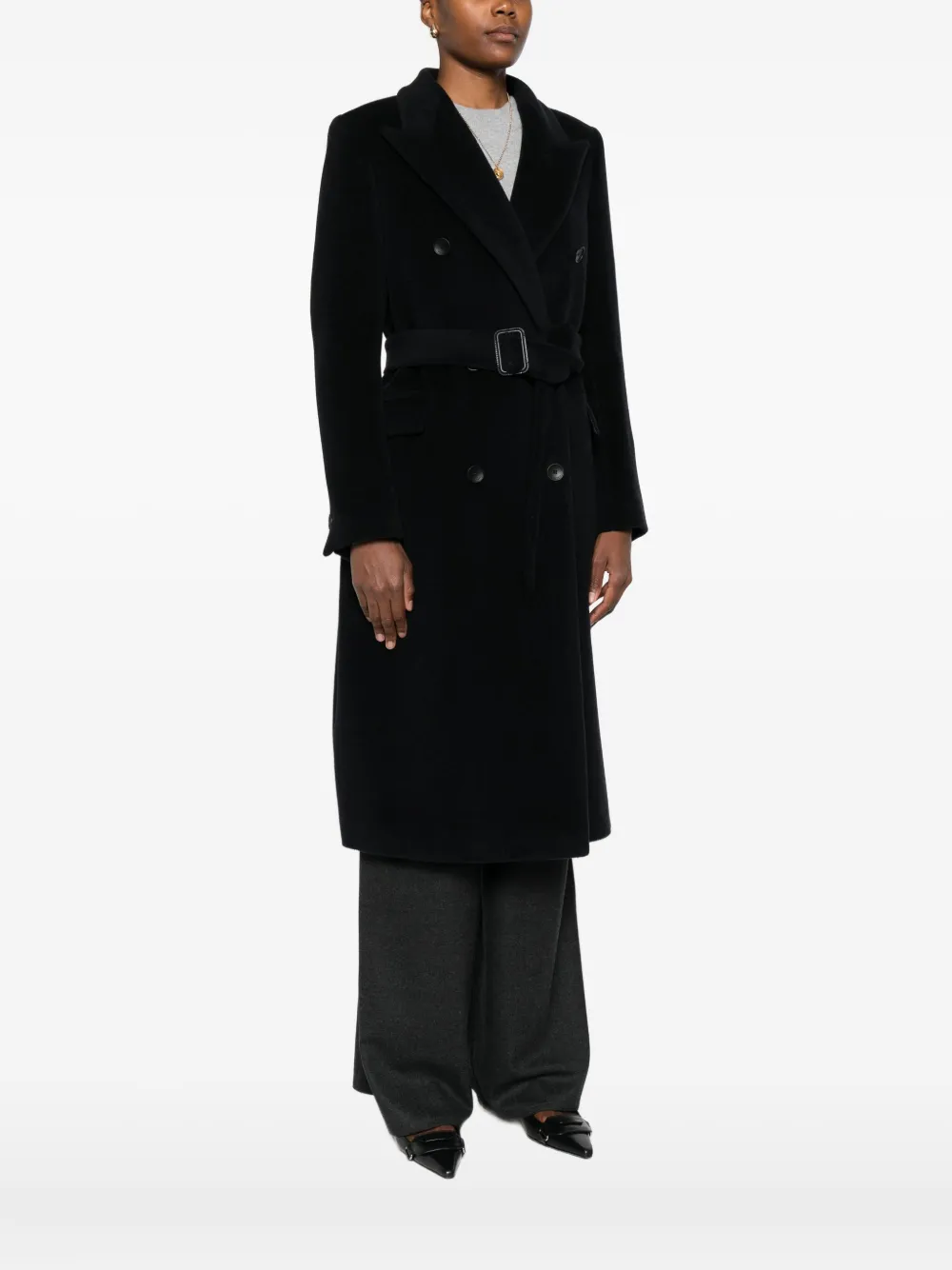 Tagliatore Long Belted Double-breasted Wool Coat In Black